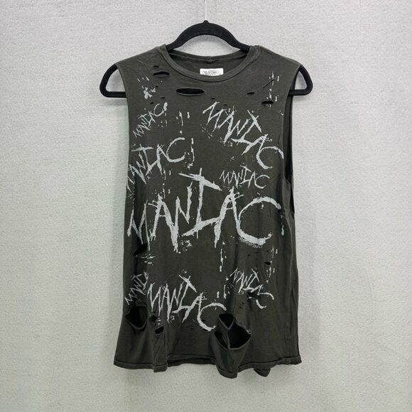 Lauren Moshi Tops - Lauren Moshi Womens Gray Letter Graphic Print Washed Sleeveless Tank Top Small